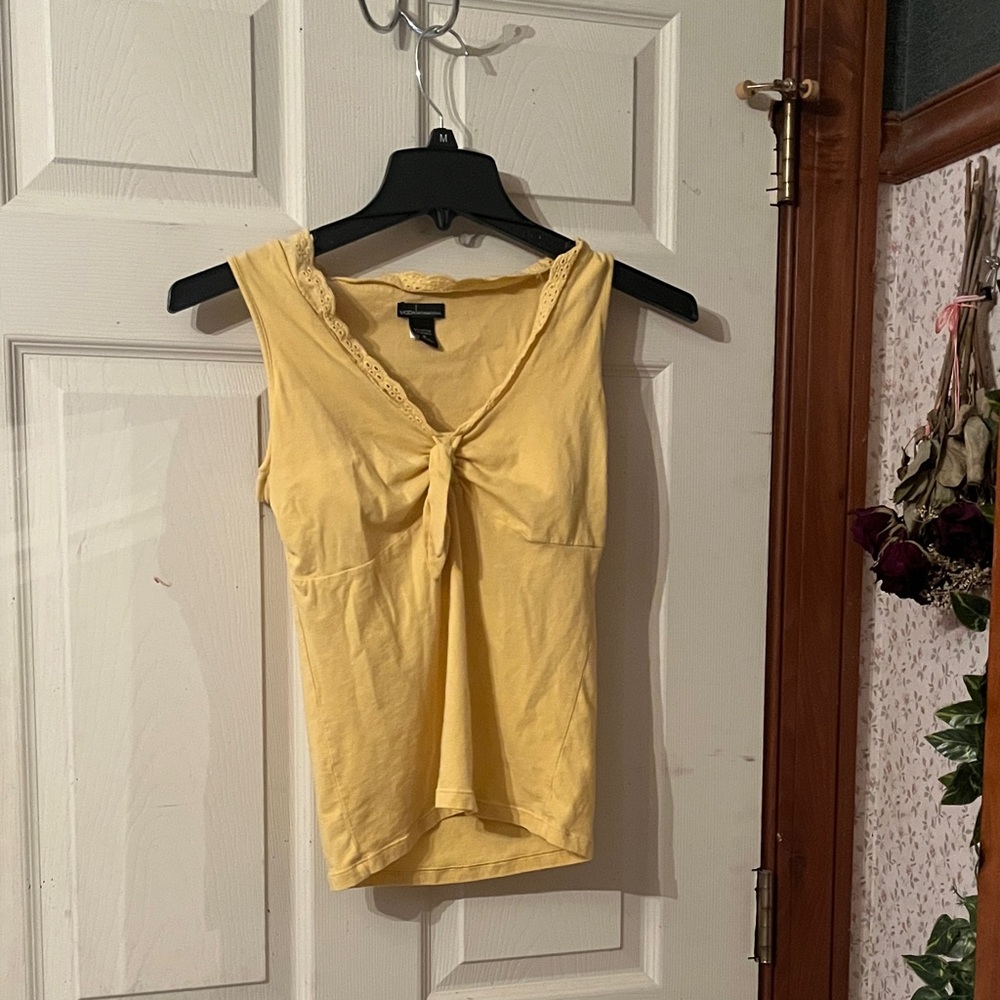 Moda International Yellow Lace Trim Tank Top